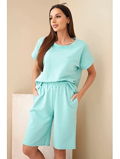 Dámský bavlněný komplet tričko s krátkým rukávem a kraťasy s gumou v pase model 22128689 - K-Fashion