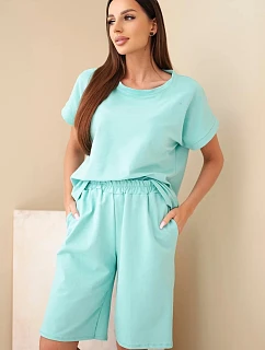 Dámske bavlnené tričko s krátkym rukávom a šortky s elastickým pásom mint