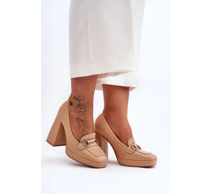 Modne Skórzane Czółenka Nude Rouse