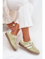 Niskie Skórzane Sneakersy Damskie Limonkowe Ismina