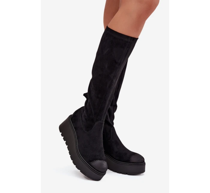 Dámské  Kolena Na Platformě A Klínu Černé model 21707958 - VINCEZA