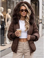 Dámska zimná prešívaná bunda s kožušinou, hnedá, FashionStreet TY5991 Dámska zimná prešívaná bunda s kožušinou, hnedá, FashionStreet TY5991