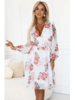 388-3 FRANCES šifónové obálkové šaty s dlhým rukávom - MALVES