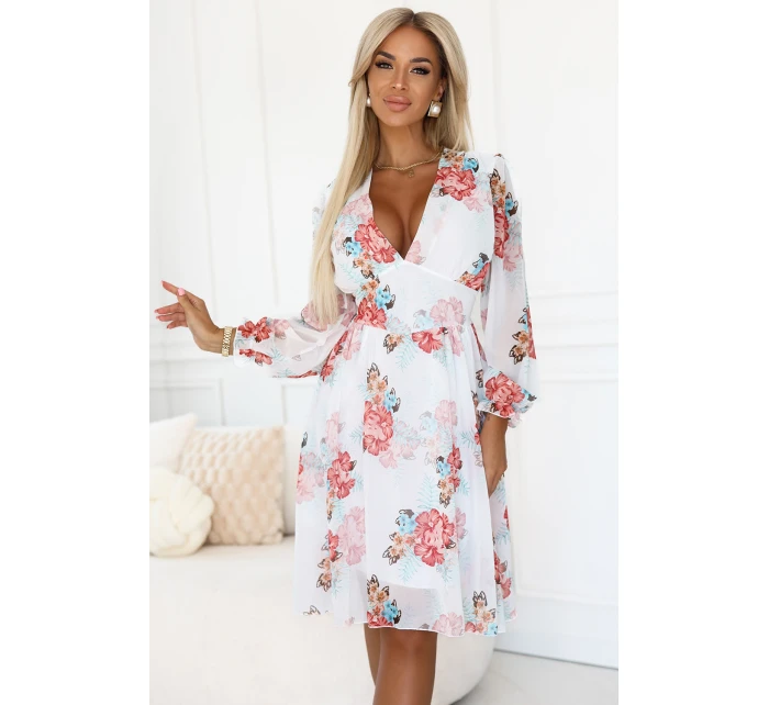 388-3 FRANCES šifónové obálkové šaty s dlhým rukávom - MALVES