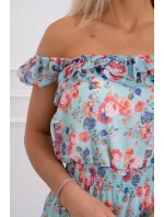 Španielske šaty do pása v mätovej farbe