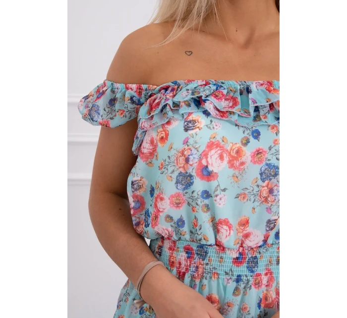 Španielske šaty do pása v mätovej farbe