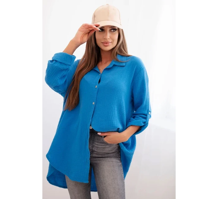 Bavlnená mušelínová košeľa tyrkysová Bavlnená mušelínová košeľa tyrkysová