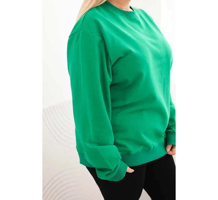 Dámská mikina s model 21723064 výstřihem Plus Size bavlněná basic zelená - K-Fashion