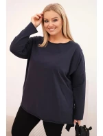 Dámská bavlněná blůza Plus Size asymetrická s dlouhým rukávem granátová