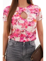 Dámská viskózová žebrovaná halenka s květinovým potiskem fuchsiová