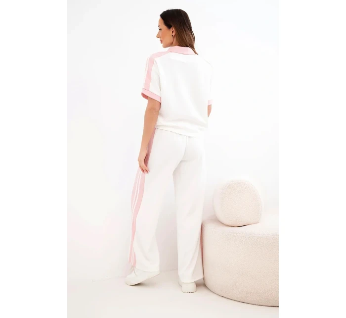 Dámska súprava s polokošeľou a širokými nohavicami maslovo púdrovo ružovej farby