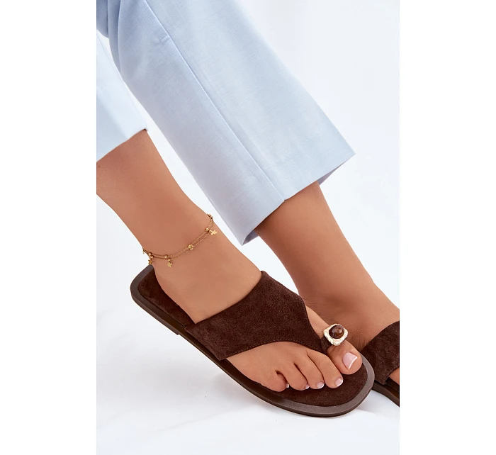 Dámské ploché žabky s ozdobným detailem Čokoládové model 22111279 - Boto