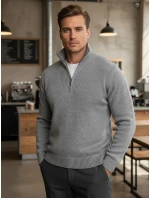 Pánsky zateplený sveter so stojacím golierom svetlo sivý FashionStreet WX2353 Pánsky zateplený sveter so stojacím golierom svetlo sivý FashionStreet WX2353