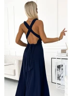 509-1 Elegantné dlhé šaty s viacerými viazankami - ZELENÉ