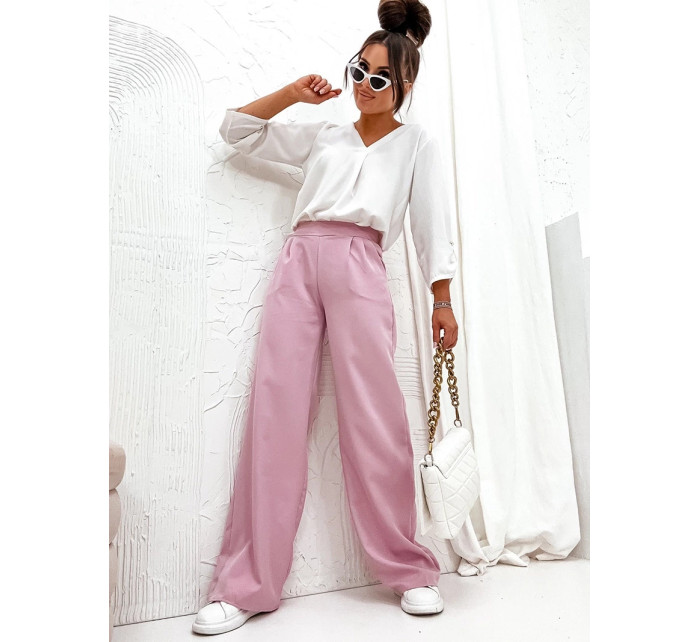 Elegantné dámske nohavice v púdrovo ružovej farbe (8247)
