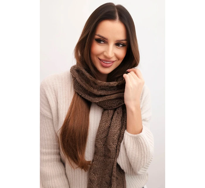 Dámsky klasický vlnený šál s vrkočovým vzorom KN22 mocca