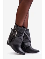 Botki Na Koturnie Z Wywiniętą Cholewką I Klamrą Czarne Vortinia Botki Na Koturnie Z Wywiniętą Cholewką I Klamrą Czarne Vortinia