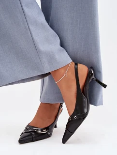 Dámské sandály na podpatku s pásky a přezkou Černé model 22027836 - Boto