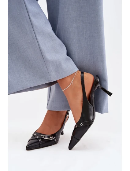 Dámské sandály na podpatku s pásky a přezkou Černé Parina