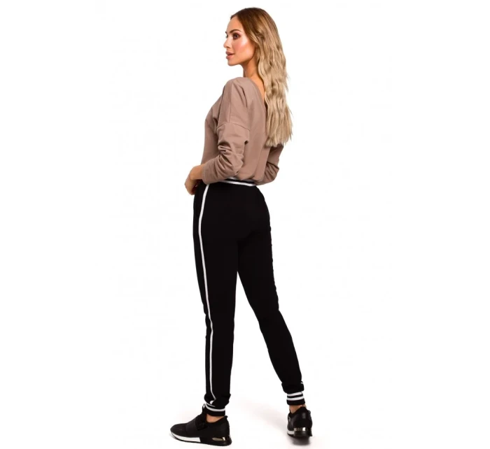 M460 Jogger nohavice s pruhovanými rebrovanými manžetami - čierne M460 Jogger nohavice s pruhovanými rebrovanými manžetami - čierne