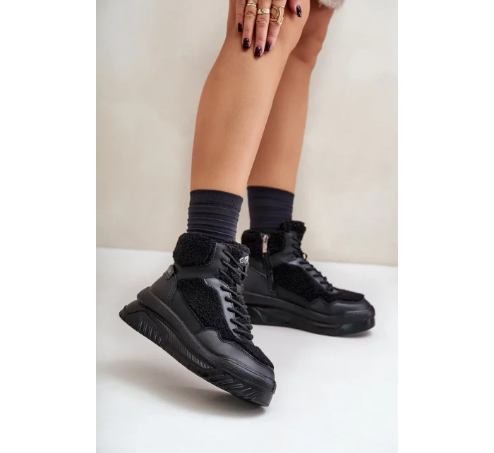 Dámske tenisky na platforme z jahňacej kože Lee Cooper Black Dámske tenisky na platforme z jahňacej kože Lee Cooper Black