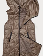 Dámska prešívaná vesta s asymetrickou spodnou časťou S'West dark beige (B8237-101)