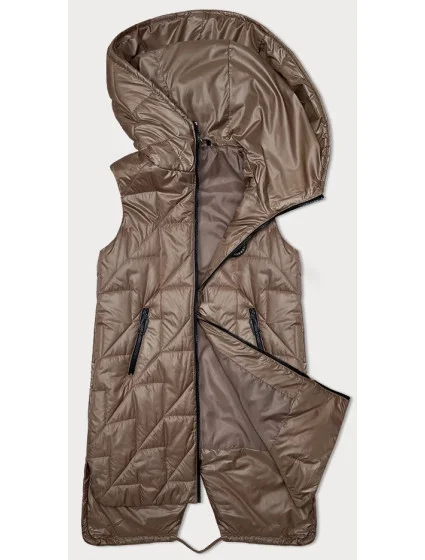 Dámska prešívaná vesta s asymetrickou spodnou časťou S'West dark beige (B8237-101)