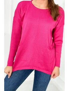 Sveter s prednými vreckami fuchsie