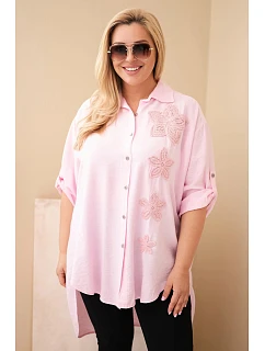 Dámske tričko Plus Size z viskózy s kvetinovou výšivkou candy pink
