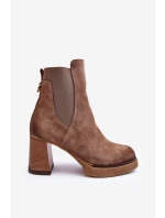 Zamszowe Botki Na Słupku Brązowe Lemar Liresa