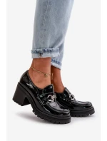 Zazoo 20175 Lakierowane Półbuty Damskie Na Słupku Skóra Naturalna Czarne