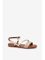 Skórzane Sandały Damskie Na Płaskim Obcasie Maciejka 06966-25 Złote Skórzane Sandały Damskie Na Płaskim Obcasie Maciejka 06966-25 Złote