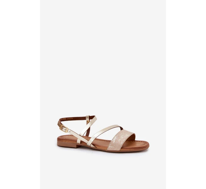 Skórzane Sandały Damskie Na Płaskim Obcasie Maciejka 06966-25 Złote Skórzane Sandały Damskie Na Płaskim Obcasie Maciejka 06966-25 Złote