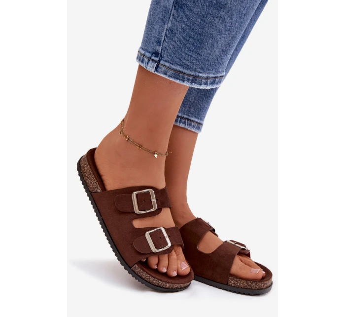 Dámské pantofle s přezkami Čokoládové Oliena