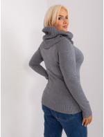 Tmavosivý plus size sveter so splývavým rolákom