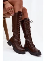 Dámske zateplené šnurovacie čižmy Meliora - čokoláda, eko semiš