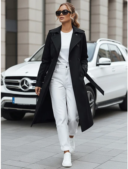 Dámsky dvojradový kabát TY5437 čierny - FashionStreet