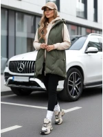 Dámská dlouhá prošívaná vesta s kapucí zelená Dstreet model 21991378 - FashionStreet
