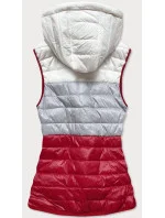 Bielo-šedo-červená dámska vesta s kapucňou (6304)