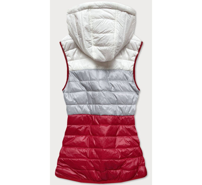 Bielo-šedo-červená dámska vesta s kapucňou (6304)