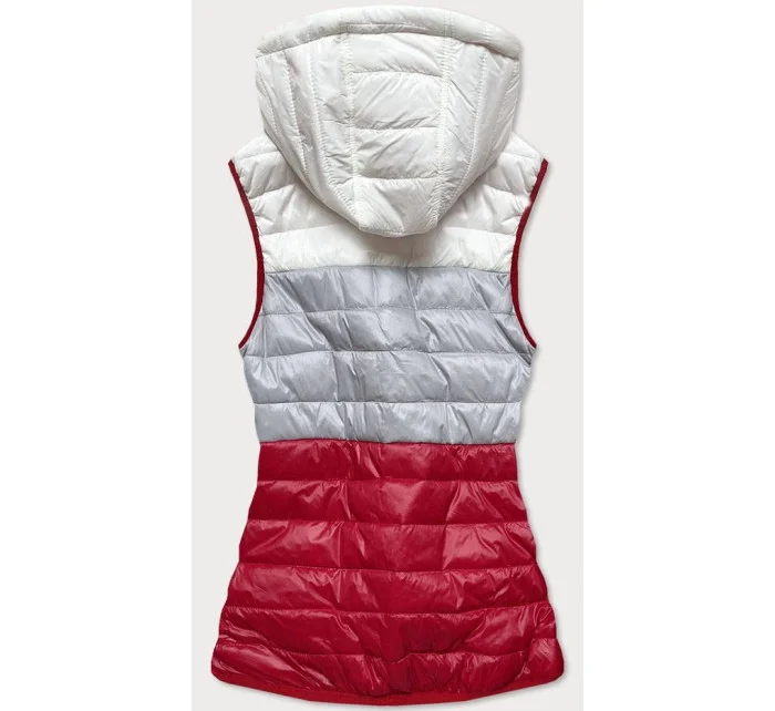 Bielo-šedo-červená dámska vesta s kapucňou (6304)