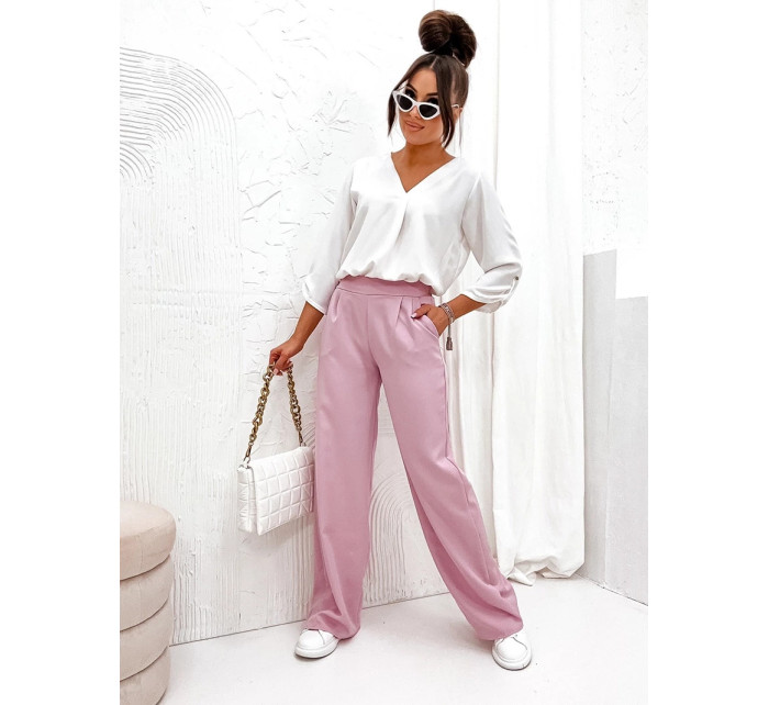 Elegantní dámské kalhoty v pudrově růžové barvě (8247)