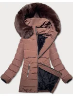 Dámska prešívaná zimná bunda S'west s kapucňou v čokoládovej farbe (B8299-14)