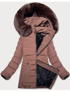 Dámska prešívaná zimná bunda S'west s kapucňou v čokoládovej farbe (B8299-14)