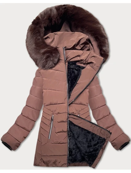 Dámska prešívaná zimná bunda S'west s kapucňou v čokoládovej farbe (B8299-14)