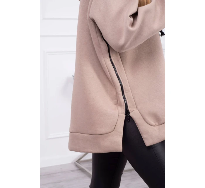 Zateplená mikina so zipsom na boku tmavo béžová Zateplená mikina so zipsom na boku tmavo béžová
