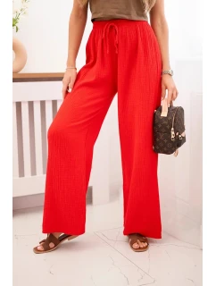 Mušelínové kalhoty se širokou nohavicí červený
