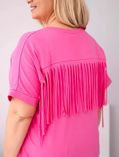 Dámská bavlněná halenka s výstřihem do V a třásněmi na zádech růžová