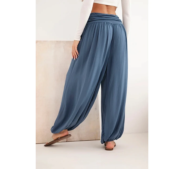 Dámske viskózové nohavice so širokými nohavicami a džínsovým vzorom