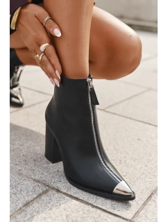 Botki Damskie Na Słupku Z Ozdobnym Zamkiem Czarne Wiviane